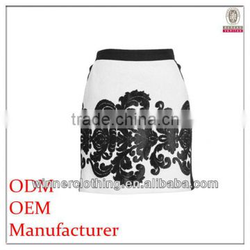 high-end fashion design women clothing white and black embroidered sex skirt