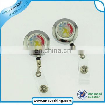 Rounding shape metal retractable pull reel for id card holder