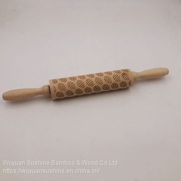Dinosaur Egg Pattern Wooden Rolling Pin, Made of Chinese Cherry