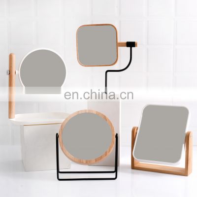 Bamboo double sides table vanity makeup mirror