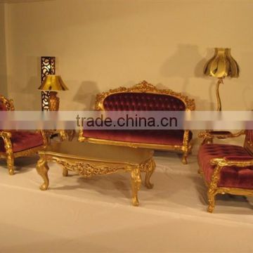 Luxury gold wooden frame soft velvet sofa set A10112