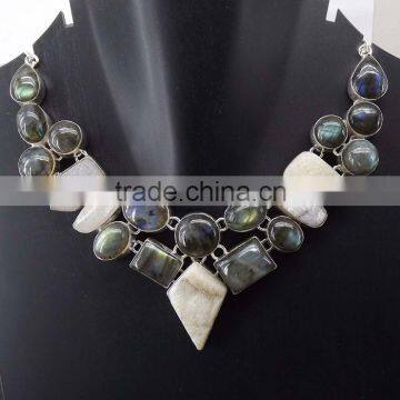 Labradorite, Druzy Necklace plated 925 Sterling Silver 75 Gms 18-20 Inches