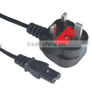 UK power cord UK plug to IEC C7 figure 8 female with BS1363 approval