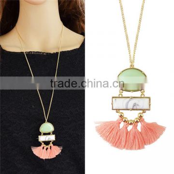 Marble stone with thred tassel pendent necklace