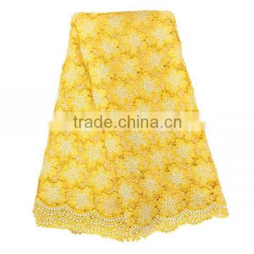 Stock lot Polyester material Lace Fabric yellow guipure lace fabric swiss cupion cord lace