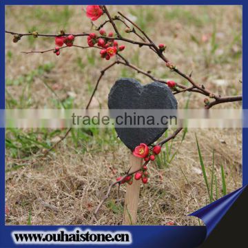 Natural rough edge heart shaped black slate stone raw material plant tag manufacturer