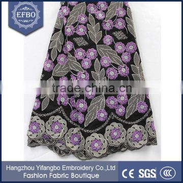 Hot sale purple cotton lace material african style voile lace ladies new model dress wholesale indian lace embroidery fabric