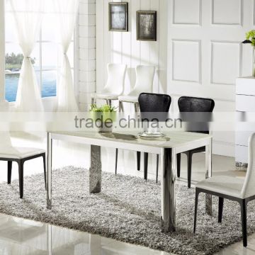 Foshan Factory Outlets Morden Simple Stainless Steel Marble Dining Table Set Home Used Furniture Marble Dining Table