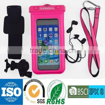 Rose Red Waterproof Cell Phone Bag With Floating