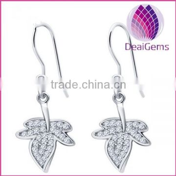 High quality 925 silver fishhook earring with leaves shape pink earring sold by pairs