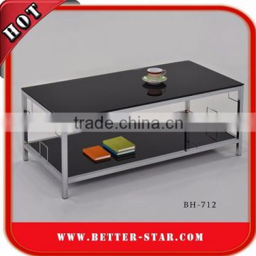 Black Tempered Glass Coffee Table, Metal Glass Coffee Table, Glass Top Coffee Table