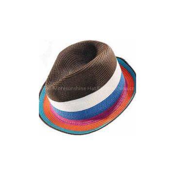 Straw Fedora Hats with Braid and Ribbon