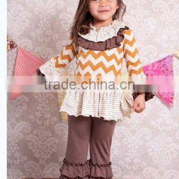 Halloween fashion chevron fabric wholesale baby girl chevron summer top and pants sets matching clothing ruffles outfits sets