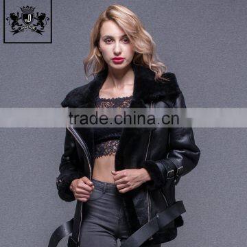 2017 Fashion Winter Custom Sheepskin Motorcycle Jacket Genuine Leather Jacket Women