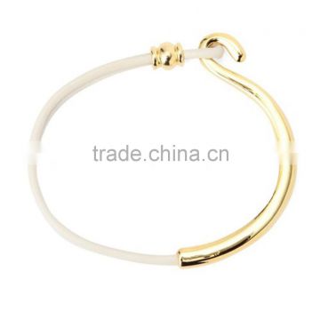 creamy white genuine leather brass bar bangle bracelet