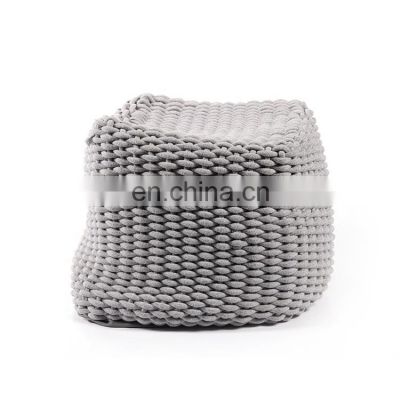 Modern Style Soft Comfortable Square Grey Pouffe Knit Fabric Ottoman Pouf For Bedroom
