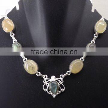 Labradorite, Aventurine Necklace plated 925 Sterling Silver 31 Gms 18-20 Inches