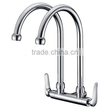 High Quality Brass 2 way Kitchen Faucet Double Spout and Handle, Polish and Chrome Finish, M1/2" Wall Mounted