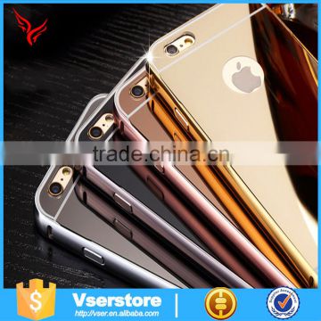 2016 New Gold plated metal Aluminum Bumper phone case For iPhone 6plus makeup Case with lighted mirror