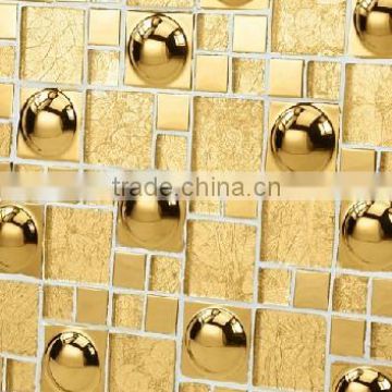 2016 new 3D Effect Golden Glass mixed Metal Mosaic wall tile