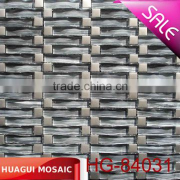 Grey hand drawing waving glass mix stainless steel mosaic tiles HG-84031