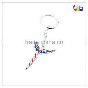 Silver America falg patriotic blue red white star charm keychain