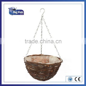 12" Dark Rattan Hanging Basket Flower Planter Cone Shape with liner Outdoor Yard Patio Pool