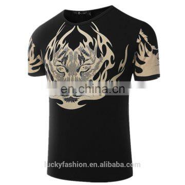2016 New Men's O neck basic shirt with 3D tiger head printing