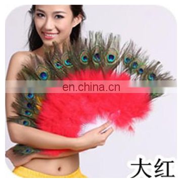 Factory peacock feather ballroom belly dance fan for women P-9022#