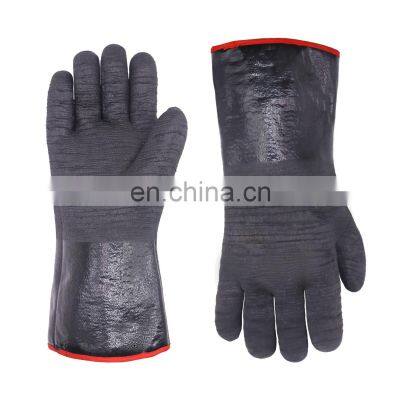 HANDLANDY 14 inch Black Neoprene Grilling Gloves Extreme Heat Resistant BBQ Gloves Grill Accessories Oven Gloves Kitchen