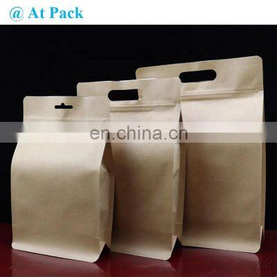 Custom Kraft Paper Bag For Food Grade Kraft Paper Bag Recycled Brown Paper Bag With Logo Printed With Zip Lock&Handle