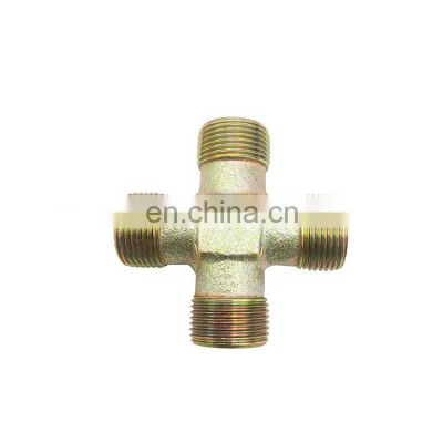 QHH3746.2 Carbon Steel Copper Brass O-Ring Face Seal 4-way Cross Oil and Gas Pipe Fitting