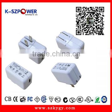 2016 G-series 10W K- 052000 ac dc switching power 100-240vac white colour foldable 5v 2a usb wall charger with CE UL GS