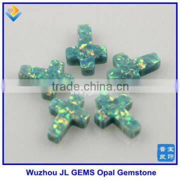 OP03 Light Green Synthetic Opal Cross Shape Opal Precious Stone For Fashion Jewelry