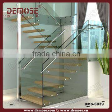 u shape indoor wood staircase with handle