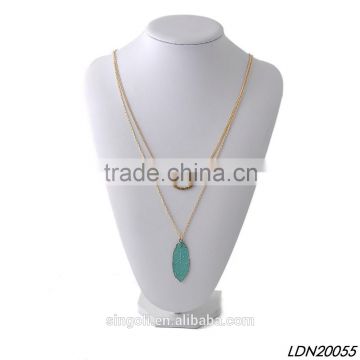 Two layers gold chain dainty aerugo feather charm pendant necklace                        
                                                                                Supplier's Choice