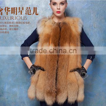 2016 Factory New fashion red fox fur vest wholesale