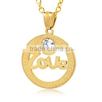 High Grade Stainless Steel Gold Color Coin Pendant Top Selling Hollow Out Crystal Love Letter Pendant Elegant Women's Jewelry