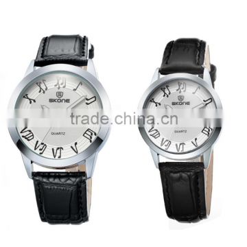 white Face Pu leather strap band Couple Watches Promotional skone Watch