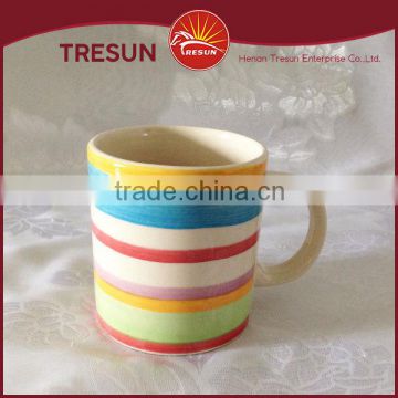 8oz 9oz Stoneware colorful strip hand painted coffee mug direct by china