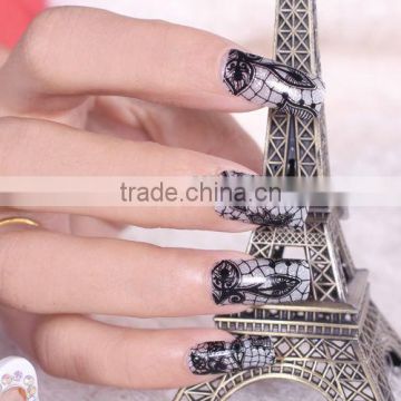 Customized 16 Tips Black Lace Nail Sticker