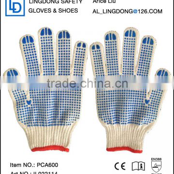 blue pvc dotted cotton gloves for security working