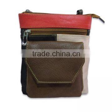 Travel bag leather material with phone compartment and many zipper pockets