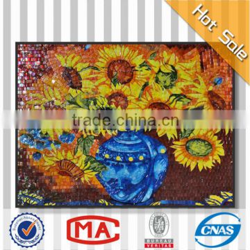 HF JY-JH-FV07 ice jade glass mosaic tile sunflower hand cut glass tile mosaic mural popular wall murals india