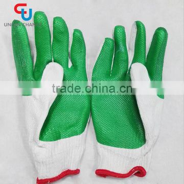 crinkle finish green latex coated hand work glove for industry