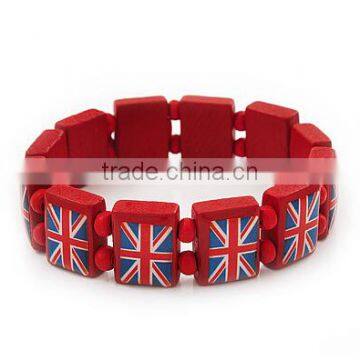 country flag stretchable wooden bracelet custom wooden bracelet