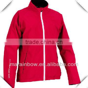 Women's Red Plain Zipped Turtleneck Custom Design Jacket