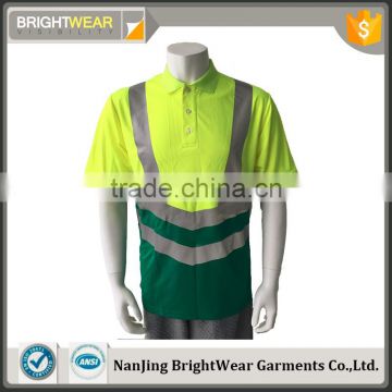 High visibility mens Europe two-tone short sleeve generic tape safety reflective polo shirt