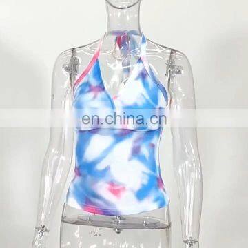 Custom Logo Women Tie Dyed Halter Printing Tank Top Women