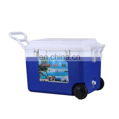 Factory Wholesale Plastic 50L Outdoor Camping Ice Cooler Box With Wheels